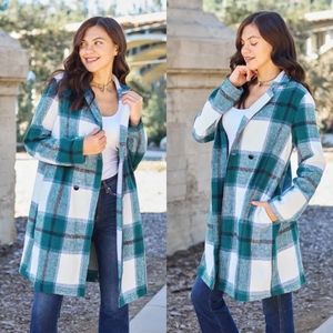 Classic Checkmate Lapel Coat - Green Blue